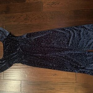 Three Hearts Midnight Blue Velvet Jumpsuit with White Accents
